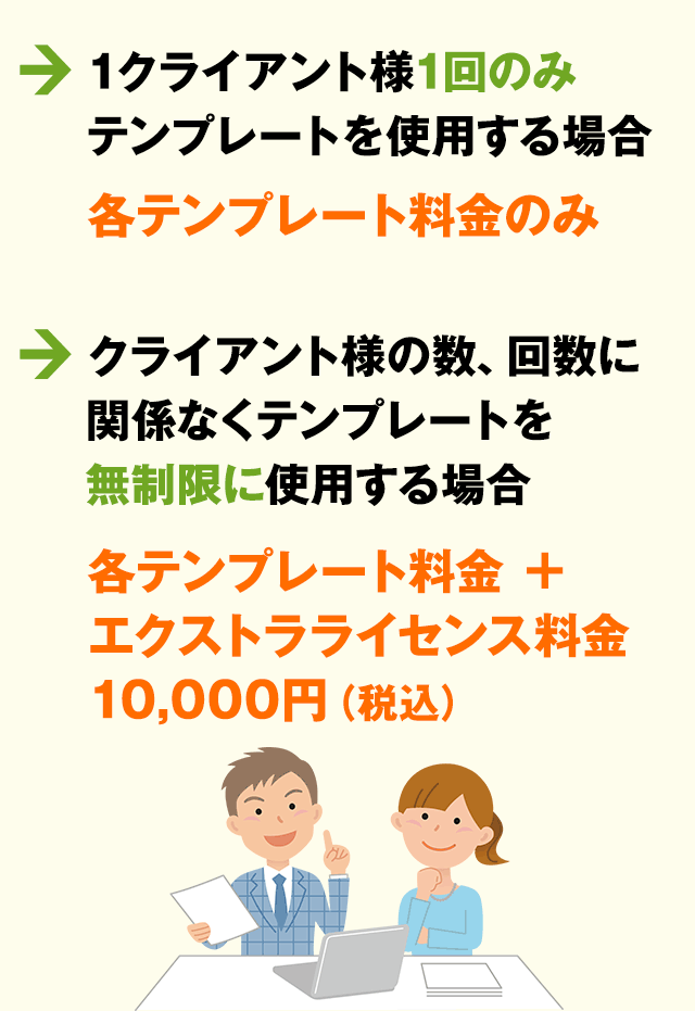 各テンプレート料金　＋　エクストラライセンス料金10,000円（税込）